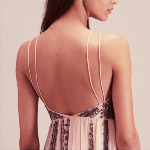 NWT Free People Cassiopeia Beaded Mini Dress in Peach, Size 10 - Picture 4 of 11